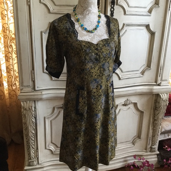 ANTHRO MAYLE SILK MINI DRESS-EXQUISITE GOLD GILDED SILK ALL LINED NEW COND SZ 2 - Picture 1 of 7